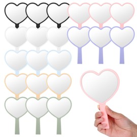 AojSup 21 Pcs Handheld Heart Mirror Cute Plastic Heart Shaped Mirror with Handle Gifts for Women Her Birthday Party Favor Cosmetic Travel Makeup
