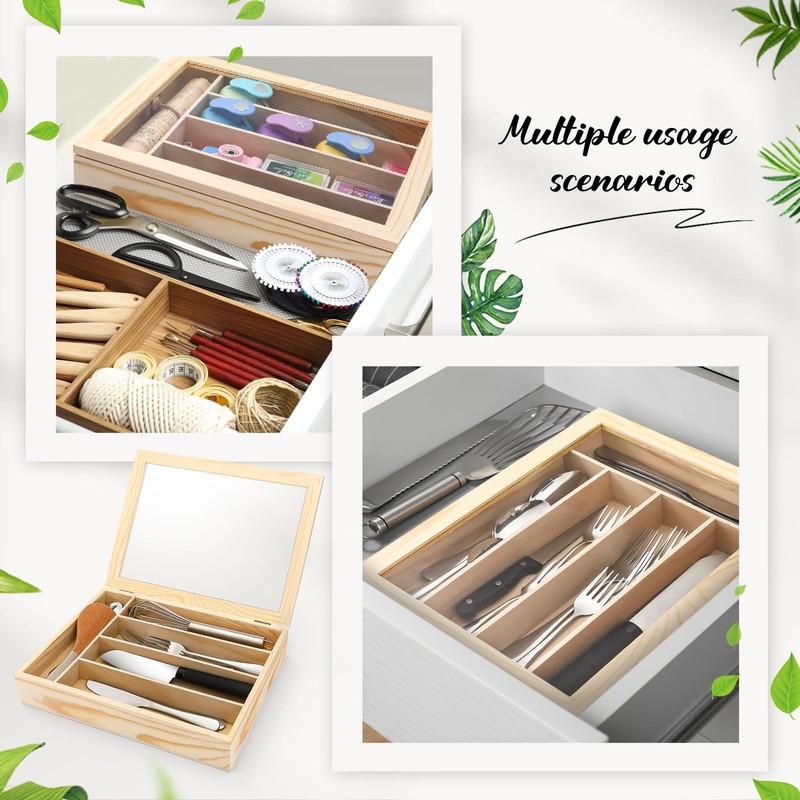 Baderke Silverware Storage Box with Lid Kitchen Drawer Organizer Utensil