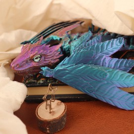 ACOCOFE 3D Printed Dragon Feathered Wyvern Dragon Toys,14 inch Large Fidget Articulated Dragon with Wings,Large Desktop Pet 3D Printed Toys (Blue)