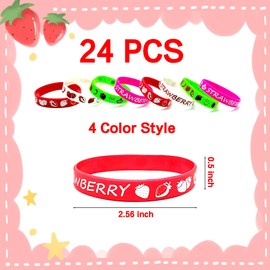 BignzwUra 24PCS Strawberry Cutie Silicone Wristbands Rubber Bracelets Bulk Birthday Party Favors and Supplies Fruit Thank You Berry Much Sweet Events Carnival Baby Shower Decorations Goodie Bag