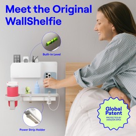 WallShelfie Bedside Shelf for Bunk Bed & Top Bunk, College Dorm Room Essentials, Loft Nightstand, Floating Bed Side Table Tray Storage, Dorm Room Decor By Smallish - White