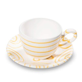 GMUNDNER KERAMIK Coffee Cup with Saucer, Set of 2, Flamed Yellow, Tableware, Handmade in Austria