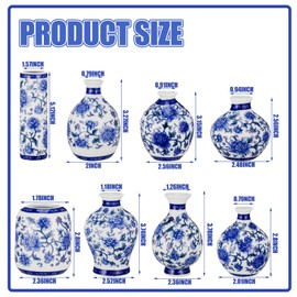 Dandat 8 Pcs Mini Chinoiserie Bud Vases Ceramic Blue and White Floral Chinese Porcelain Vase Set for Shelf Table Centerpieces Home Decor(Vintage)