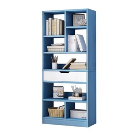 IOTXY Wooden Open Shelf Bookcase - 61" Height Free Standing Display Storage Cabinet Organizer with 8 Cubes and a Drawer, Floorstanding Bookshelf, Warm White