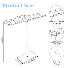 KUAOOAUK Necklace Display Stand, Acrylic Jewelry Holder for Jewelry Display and Storage, Clear Jewelry Organizer with Bilateral Hooks for Bracelets Earrings Rings Bangles