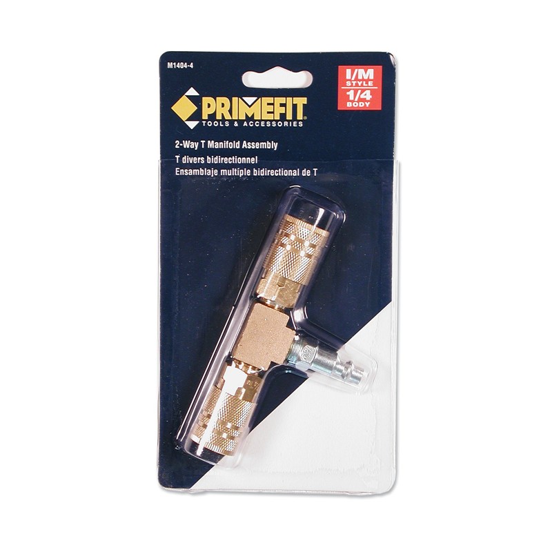 Primefit M1404-4 2-Way T-Style Air Manifold with Industrial 6-Ball Brass