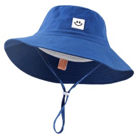 Kids Sun Hat Smile Face Bucket Hat for Toddler Girls Boys UPF 50+ Sun Protection Toddler Summer Hats, Blue, One Size