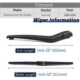 Unifizz Rear Windshield Back Wiper Arm Blade Set for Dodge Journey 2009-2020 - OEM Replacement 68040371AA