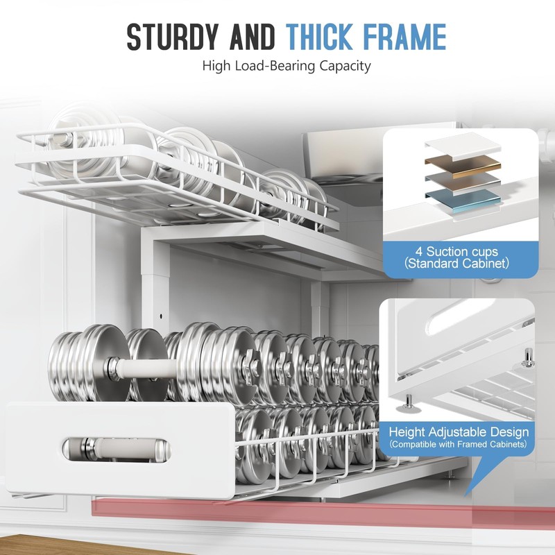 Biboraya Under Sink Organizer Upgrade To Professional Rails,2-Tier Dual Pull