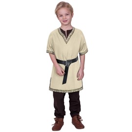 Kids Medieval Costume Boys Viking Tunic Knight Warrior Renaissance Shirts with Belt 4-6T Beige