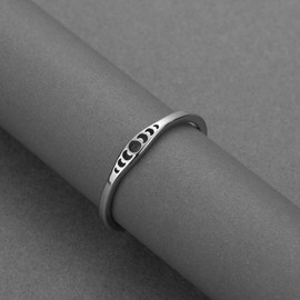 Stainless Steel Moon Phase Weddng Statement Promise Anniversary Band Ring (Steel Color, One Size)