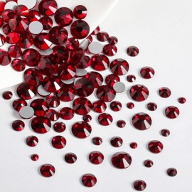 Beadsland Rhinestones for Makeup, 8 Sizes, 2500 Pieces, Crystal Flat Back Rhinestones, Face Gemstones for Nails, Crafts with Tweezers and Wax Pen, Dark Red, SS4-SS30