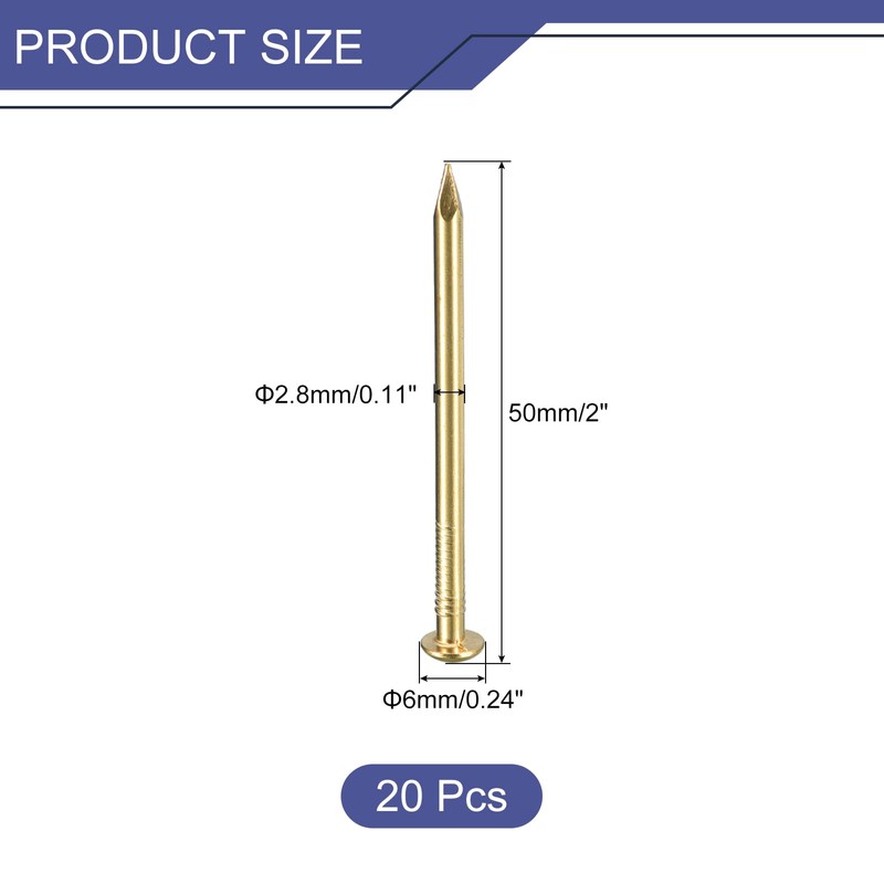 sourcing map 20 Pcs Small Tiny Nails 2.8mmx50mm(DXL) Tiny Brass