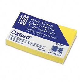Unruled Index Cards 3 x 5 Canary 100/Pack
