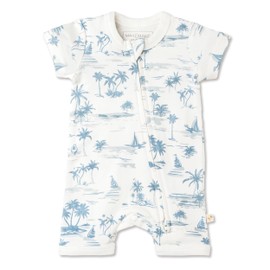 MakeMake Organics GOTS Certified Organic Cotton Infant Baby Boy Girl Unisex Organic Baby Short Romper - Coastal, (6-12 Months)