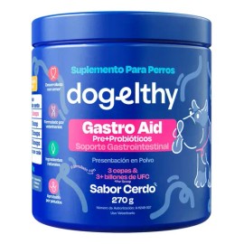 Dogelthy Gastro Aid. Pre y Probioticos con 3 Billones de UFC por Scoop. Suplemento con probióticos para Perros 270g sabor Cerdo                       