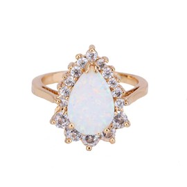 ZIS - Anillo de compromiso chapado en oro de 18 quilates con ópalo de fuego blanco, 8, 1