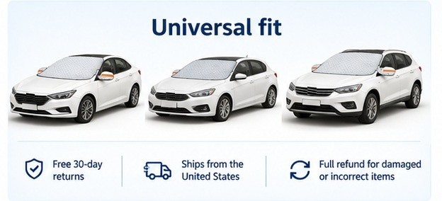 Universal fit shown on a sedan, a hatchback and a compact SUV