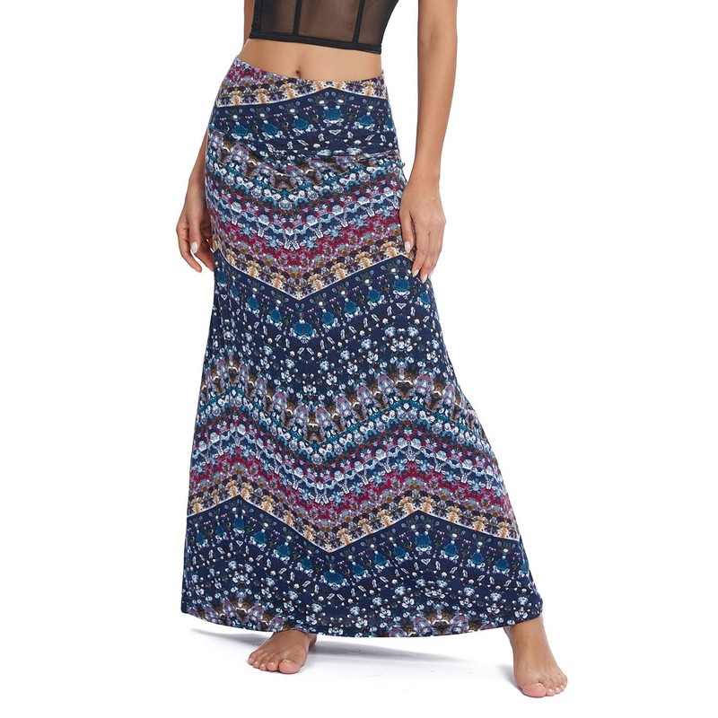 Urban CoCo Women's Stylish Spandex Comfy Fold-Over Flare Long Maxi