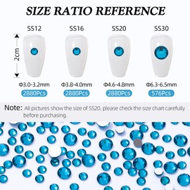 Meibite Malachite Blue Flatback Rhinestones, Glass Rhinestones for Nail Art and Craft, Glue Fix, Loose Crystal Gemstones(Malachite Blue, SS12, 2880pcs, 2.9-3.0mm)