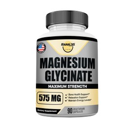 Happi Mi Nutrition Magnesium Glycinate 575mg, Mineral Supplement, Muscle & Bone Health Support, Immune Health Support, Promote Relaxation & Balance Mood, Chelated for High Absorption, Non-GMO, 90 Caps