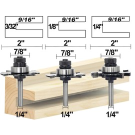 SICWOOD 3pcs Slot Cutter Router Bit Set 1/4 Shank - 4-Wings, 9/16" Depth, Carbide Tip, Wood Slotting Cutter Bit, for Groove Edges, Biscuit( Height 1/4" 1/8" 3/32")