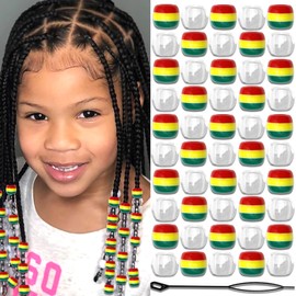 VENOFEN 50PCS Stripe Hair Beads Dreadlock Decoration Large Clear Loc Beads Cute Acrylic Hair Jewelry Braids Accessories for Girls