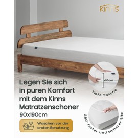 KINNS 100% Pure Cotton Waterproof Mattress Protector Single Bed 190 x 90 cm + 30 cm
