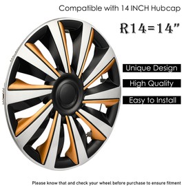 AuMoHall Silver with Gold Hubcap Wheel Cover Replacement Kit 14" Hub Caps Wheel Rim Cover Car Exterior Accessories Pack of 4, 14 Inches