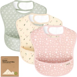 3-Pack Waterproof Baby Bibs for Eating - Lightweight Baby Bib with Food Catcher, Mess Proof Toddler Bibs, Waterproof Bibs for Baby Boys, Baby Girls, Feeding Bibs, Drool Bibs, Baby Food Bibs (Fleur)