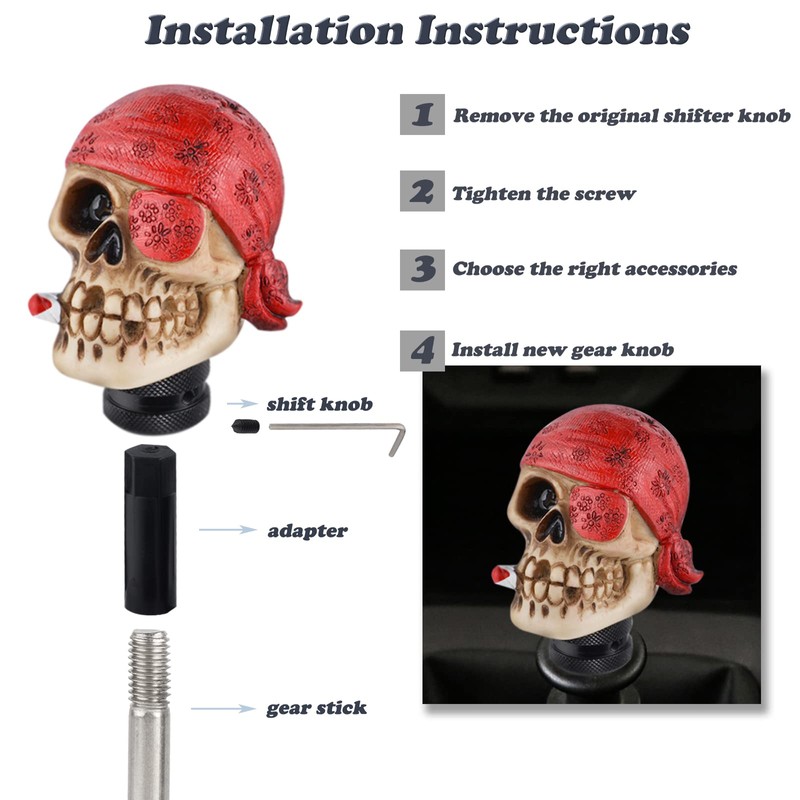 Padaodao Skull Gear Knob One-Eyed Pirate Car Stick Shifter Handle