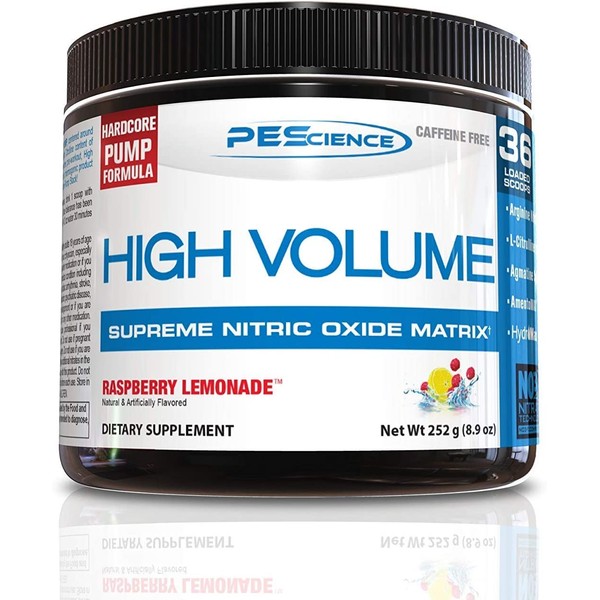 PEScience High Volume, Raspberry Lemonade, 36 Scoops, Nitric Oxide Pre Workout Powder