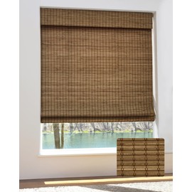 UNISHADES Cordless Bamboo Roman Shades for Windows, Blinds Size (35" W ×64" H) Colour (Highfield Teak)