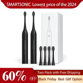 SmartSonic+ intensity level T11 Wireless Inductive Sonic Electric Toothbrush for Adult IPX8 sonic  toothbrush USB Rechargeable Rechargeable Smart   brush Rechargeable Electric portable toothbrush wave Sonic Electric - Color: black【Send 4 brush heads】, Wi