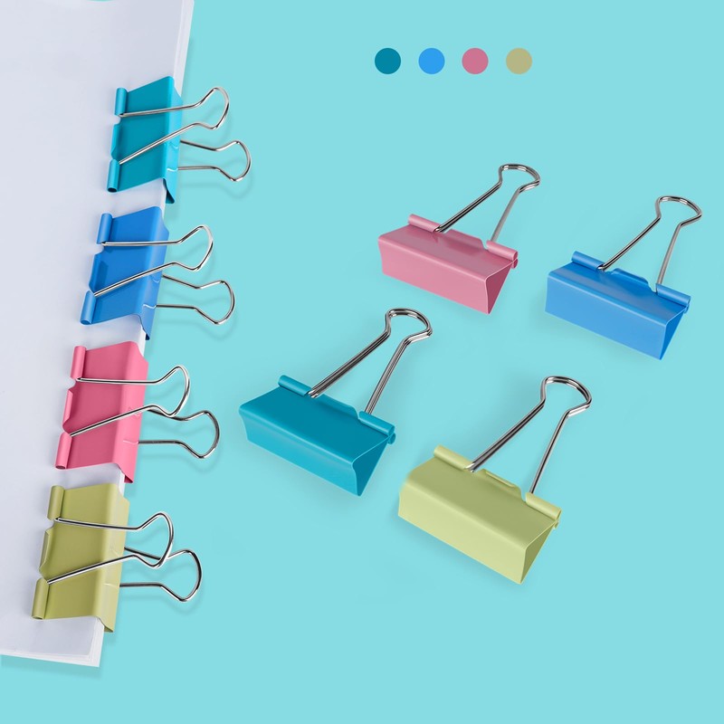 Ufmarine Medium Binder Clips 1.25 inch Length, (40 Pcs) Colorful