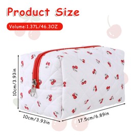Cherry Makeup Bag, Travel Cosmetic Bag for Women Girls, Quilted Makeup Bag Cute Small Makeup Bag Zipper Make up Pouch Cherry Portable Storage Bag Coquette Makeup Bag for Toiletry Organizer