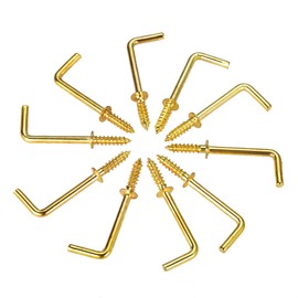 dophee L Shape Screw in Hooks, Right Angle Screws 7 Shape Cup Hanging Ceiling Hooks, Home Christmas Lights Hanger Hooks, 1 Shape Golden Frame Medal Hooks, 37x13mm(10 Pack)