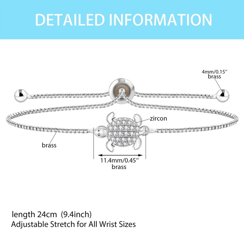 Platinum Plated Cubic Zirconia Turtle Adjustable Bracelets - Sea Element