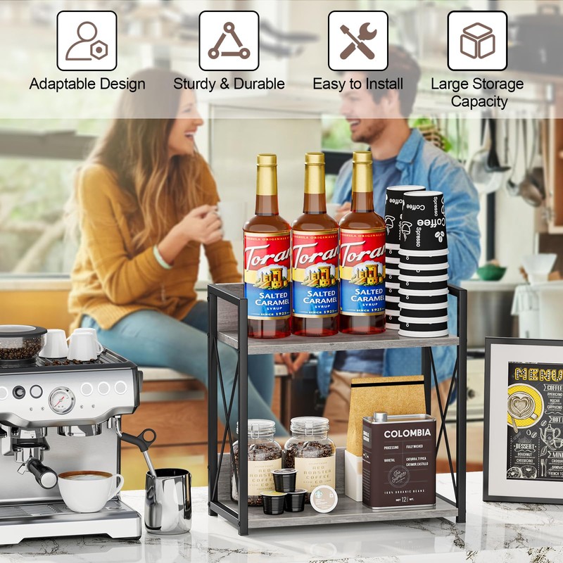 Giikin Coffee Bar Accessories, 2 Tier Spice Rack for Counter,