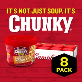 Campbell's Chunky Soup, Classic Chicken Noodle Soup, 15.25 oz Microwavable Bowl (Case of 8)