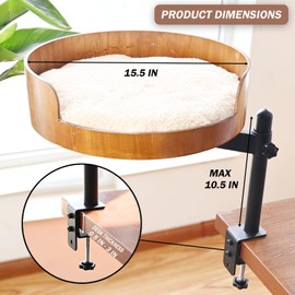 Wotunest Cat Desk Bed - 360° Rotating & Adjustable Wooden Perch with Washable Pet Mat, Space-Saving Hammock for Home Office/Computer Desks (Wood)