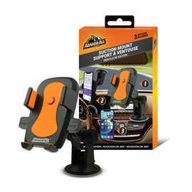 Armor All Phone Mount for Cars, 3-in-1 Phone Holder, Suction Dashboard, Windshield, & Vent Mount, 360° Rotation, Fits iPhone Max, Android, and All Smartphones, 3.5” inch Grip, Quick Release Button