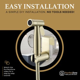 Purrfectzone Bidet Sprayer for Toilet, Handheld Bidet Sprayer Kit, Easy-to-Install Toilet Handheld Shower, Hand Held Stainless Steel Shattaf with Adjustable Flow, Cloth Diaper Set-Brushed Gold