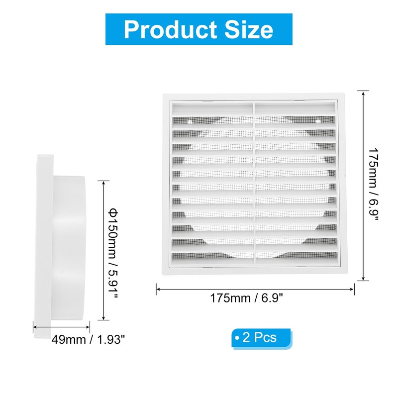 PATIKIL 6" Wall Vent, 2pcs ABS Gable Vent Grille Louvered