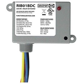 Functional Devices RIB01BDC Dry Contact Relay, 20 Amp SPDT, Class 2 Dry Contact Input, 120 Vac Power Input, NEMA 1 Housing