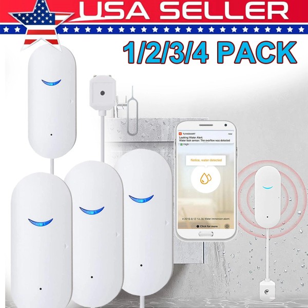 Universal 1-4Pack Smart Water Leak Sensor Detector APP Alarm WiFi