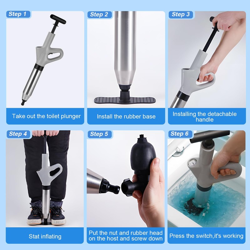 Toilet Plunger, High Pressure Toilet Unblocker, Heavy Duty Drain Unblocker
