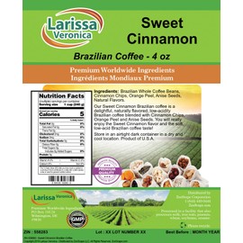 Sweet Cinnamon Brazilian Coffee (Gourmet, Naturally Flavored, Whole Coffee Beans) (4 oz, ZIN: 558283) - 3 Pack