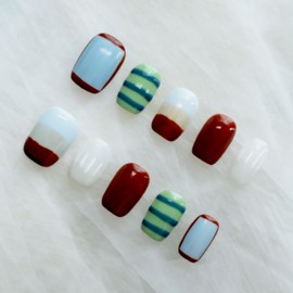 [GLORS] Purely Handmade Short Press On Nails | Kawaii Short Fake False Nail Set | Salon Quality Colorful & Cute Summer Designs in Short Square (XS, SS)