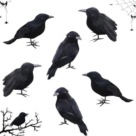 Spooky Party Home Decor, Cuervos Halloween Juego de 6 Piezas, Accesorios para Fiestas de Halloween, Cuervos Negros Artificiales, Plumas Falsas, Cuervos, para Fiesta,Interior y Exterior